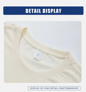 Close-up detail of the ribbed neckline and size tag on a 300g combed cotton heavy T-shirt