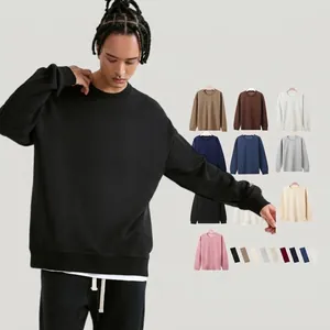 Felpa Casual da Uomo in Cotone Pesante Oversize Tinta Unita Girocollo Manica Lunga Pullover Top Largo Per Autunno Primavera