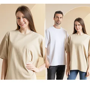 Detailed view of unisex heavyweight cotton t-shirts in beige and white oversized fits