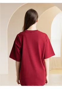 High-quality detailed back view of a 300g heavyweight cotton burgundy oversized t-shirt