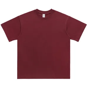 Heavyweight 300g pure cotton unisex loose fit crew neck short sleeve T-shirt in maroon