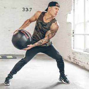 Macro view of breathable army green camo mesh gym tank top for men basketball sports