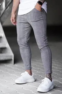 Pantalon de Sport à Carreaux pour Hommes Coupe Slim Motif à Grille Séchage Rapide Jogging pour Fitness Course Décontracté