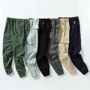 Men's Cotton Cargo Jogger Pants Multi Pocket Casual Drawstring Elastic Waist Sporty Trousers For Outdoor Fitness Gym