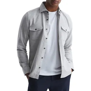 Men Casual Solid Color Long Sleeve Shirt Jacket With Dual Chest Pockets Thick Breathable Cotton Blend Shacket For Men