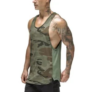 Men's Quick Dry Mesh Basketball Gym Tank Top Sleeveless Breathable Workout Vest Army Green Camouflage Printed Sportswear