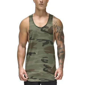 Front view of men's quick-dry camouflage mesh tank top for fitness and basketball