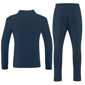 Detailed back view of men's navy blue jacquard waffle knit tracksuit 2-piece set.