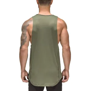Back view of army green quick-dry mesh sports tank top for men's fitness.