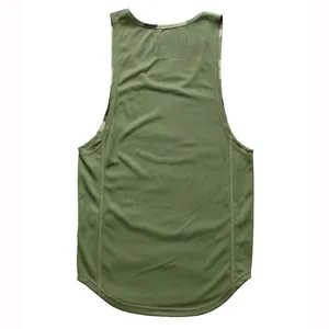 Detailed back view of men's quick-dry army green mesh athletic tank top with camouflage accents