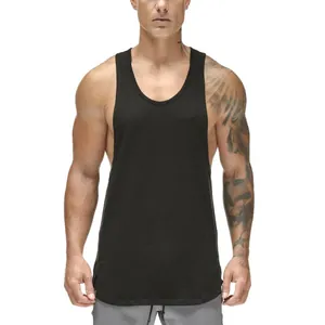 Front view of men's quick-dry black fitness tank top on model for gym and sports.