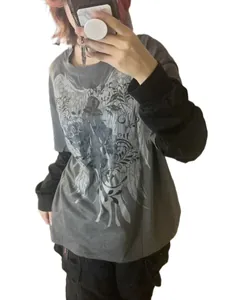 Oversized faux two-piece long sleeve T-shirt with graphic print for streetwear style