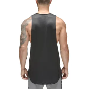 Back view of a black quick-dry mesh tank top for men's fitness and sports