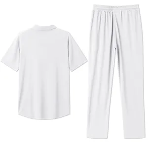 Detailed view of white breathable pique Polo shirt and trousers casual set