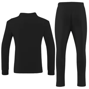 Back view of men's black 2-piece casual set with textured jacquard lattice fabric