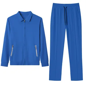 Detail view of blue men's 2-piece casual tracksuit set featuring jacquard grid texture