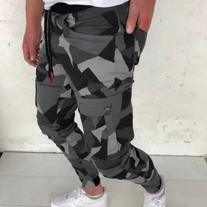 Pantalon cargo de jogging camouflage géométrique pour homme avec poches et cordon de serrage