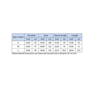 Detailed size chart for women's loose long-sleeved T-shirt featuring S, M, and L dimensions