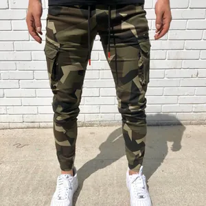 Jogging cargo camouflage pour hommes, coupe ajustée, cordon de serrage et poches latérales