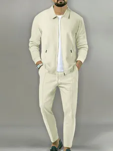 Men's two-piece leisure set with jacquard zipper jacket and matching pants
