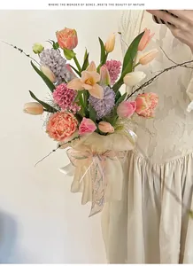 Gedetailleerd overzicht van elegante zijden gaasstof voor Koreaanse boeketverpakking DIY