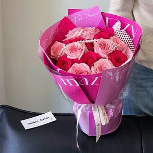 Elegant pink floral wrapping paper for rose bouquet DIY flower arrangement