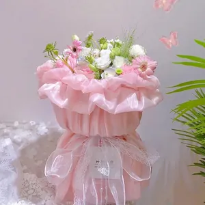 Romantische roze zijden gaasstof voor DIY bloemstuk verpakking in Koreaanse stijl