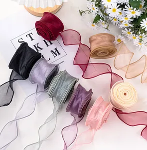 Wavy edge fish tail chiffon ribbons in various colors for flower bouquet and gift wrapping