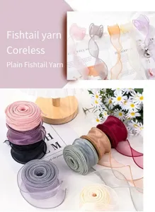 Various colors of sheer fishtail yarn ribbons for elegant gift and floral arrangement packaging