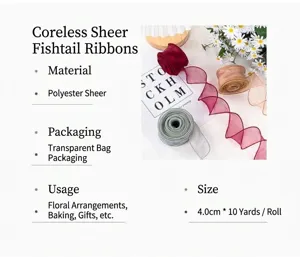 Detailed view of translucent wavy fishtail ribbon for floral and gift wrapping.