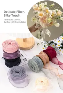 Selection of colorful chiffon ribbon rolls for elegant gift and flower bouquet wrapping