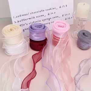 Elegant wavy edge organza ribbon rolls for high-quality gift and flower bouquet packaging