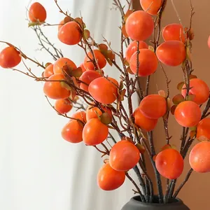 Ramas de caqui artificiales realistas con frutas naranjas para la decoración del hogar