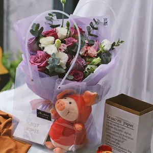 Elegante borsa trasparente con manico lungo per confezioni regalo di bouquet di fiori