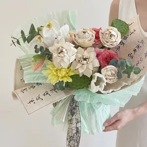 Carta da imballaggio per fiori verde menta impermeabile e calligrafia vintage per bouquet fai-da-te