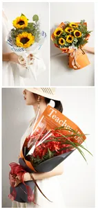 Détail du papier d'emballage floral pour la fête des profs avec bouquet de tournesols