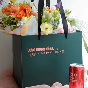 Borsa da Regalo Semplice in Cartone Manico in Nastro Oro Metallico Sacco per Bouquet di Fiori per Matrimonio Festa Souvenir
