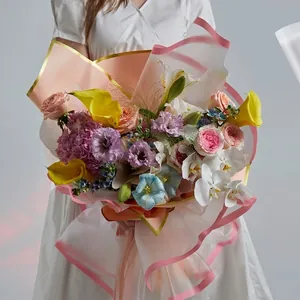 Waterproof transparent pink wide-border OPP flower wrapping paper for luxury bouquets