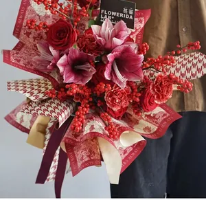 Carta da imballaggio di lusso impermeabile con motivo pied-de-poule per bouquet di fiori.