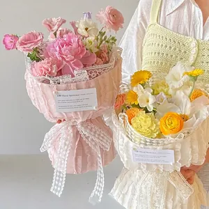 Elegant floral lace ribbon for professional bouquet wrapping and gift packaging decoration