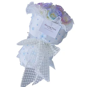 Elegant white embroidery lace ribbon for luxury bouquet and gift wrapping decoration.