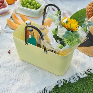 Waterproof plastic picnic basket with woven texture for flowers and outdoor snacks