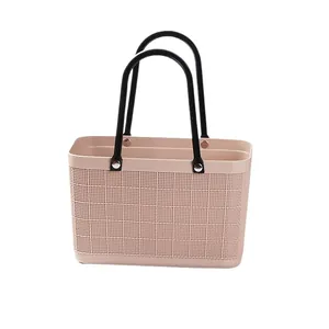 Waterproof plastic handheld basket with mesh texture for picnic and flowers