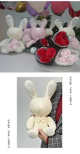 Grand lapin en peluche en dentelle blanche avec oreilles en strass brillant
