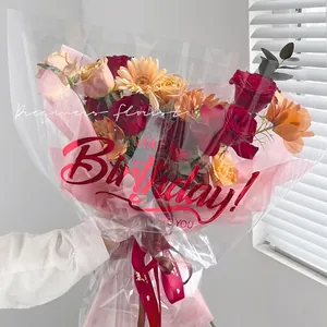 Happy Birthday Pattern Transparent Waterproof Cellophane Flower Wrapping Paper OPP Material Floral Bouquet Packaging DIY Supplies