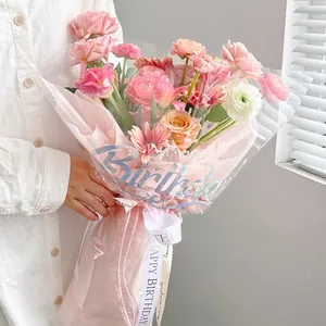 Happy Birthday iridescent transparent waterproof cellophane flower bouquet wrapping paper