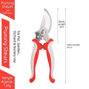 Professional 503 garden pruning shears with curved blades and red grey handles