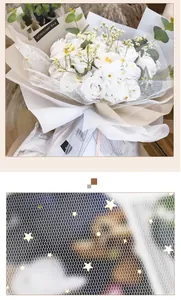 Détail macro de maille hexagonale blanche avec paillettes d'étoiles dorées pour fleurs