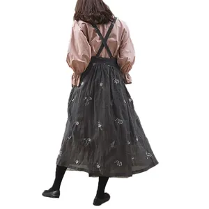 French rural style cotton linen embroidered pinafore apron for florists in charcoal