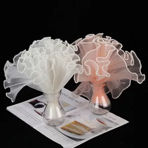 Korean Style Pearl Wave Mesh Flower Bouquet Wrap Gauze Pleated Border Lace Tulle Ribbon For Floral Decoration Gift Wrapping DIY Crafts